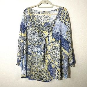 Live and Let Live Womens Blouse Tops Size 2X Boho Floral